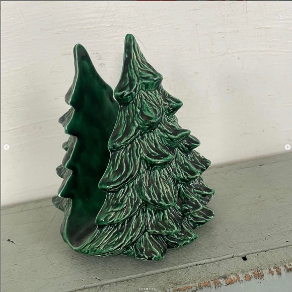 Vintage Green Ceramic Christmas Tree Napkin Card Holder - Picture 3 of 6